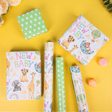 Reversible Baby Shower Wrapping Paper For Kids Girls Boys - 17 Inch X 33 Feet - Lion Giraffe Animals & New Baby Design For Neutral Baby Shower Party Birthday Holiday