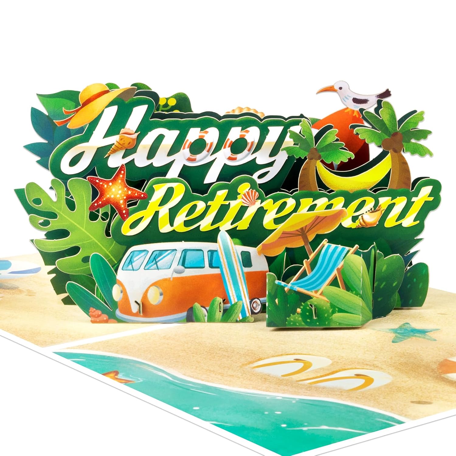 Beach Retirement Pop Up Cards, 3D Greeting Cards With Blank Note Card & Envelope, Ideal Celebration Gift For Friendship, Love, Anniversary, Special Moments, Thank You, Birthday, Holiday, Party