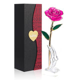 24K Gold Plated Purple Rose,Forever Preserved Artificial Rose Flowers, Eternal Long Stem Purple Rose Flowers With Transparent Stand, Gifts For Girlfriend,Wife,Women, Birthday,Wedding,Christmas