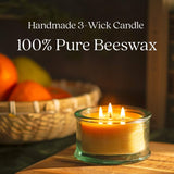 3-Wick Candle, 100% Pure Bees Wax, Yellow, Fragrance Free, Paraffin & Soy Free Candle Wax, Clean Burning, Long Lasting, Gifts For Women & Men, American Made, 10 Oz