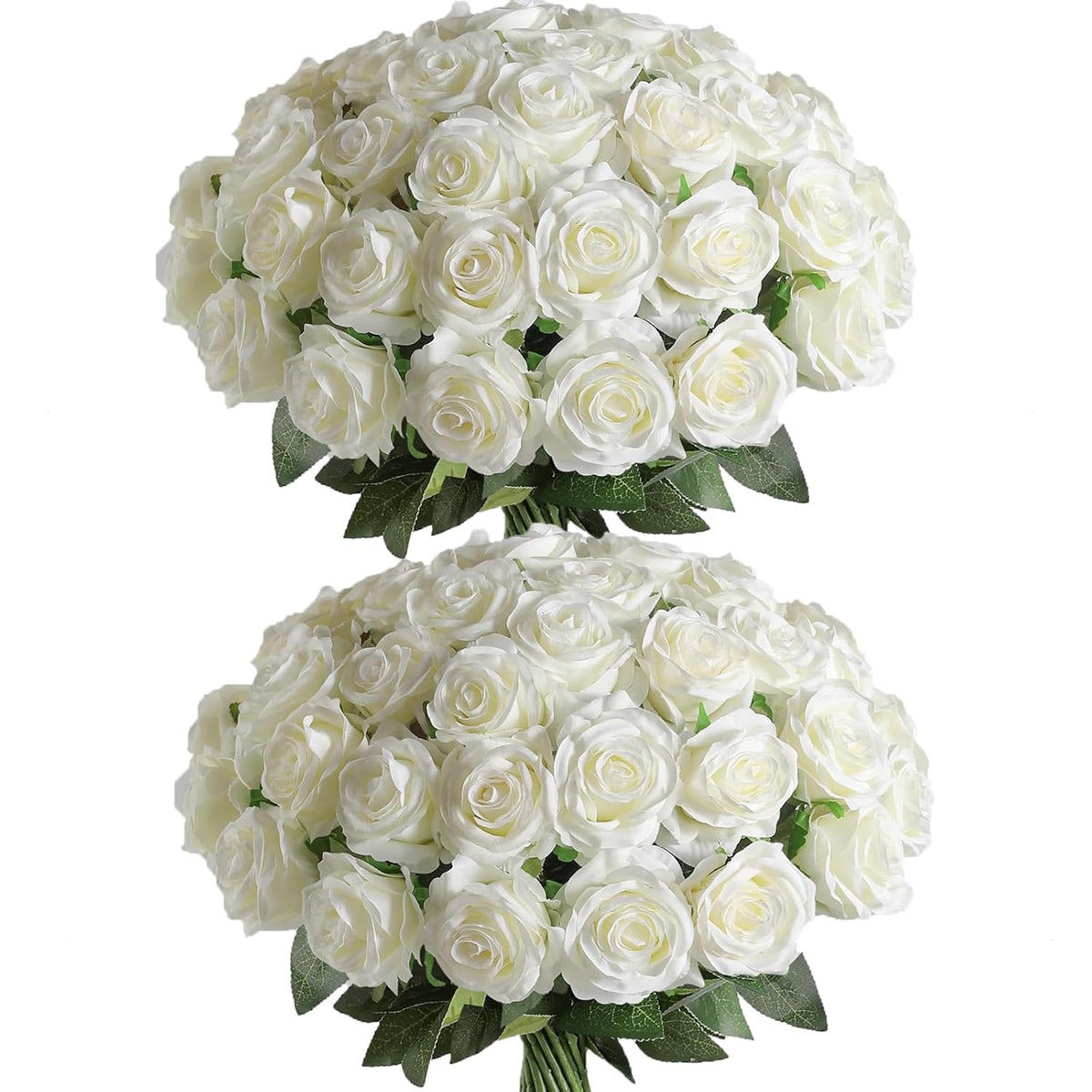 36Pcs Artificial Roses Realistic Fake Flowers Bulk Long Stem Silk Faux Roses Bouquet For Wedding Diy Home Decor Bridal Table Centerpieces Party Arrangements Gifts(White)