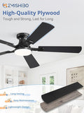 52 Inch Black Ceiling Fan with Light App & Remote Control Dimmable Flush Mount
