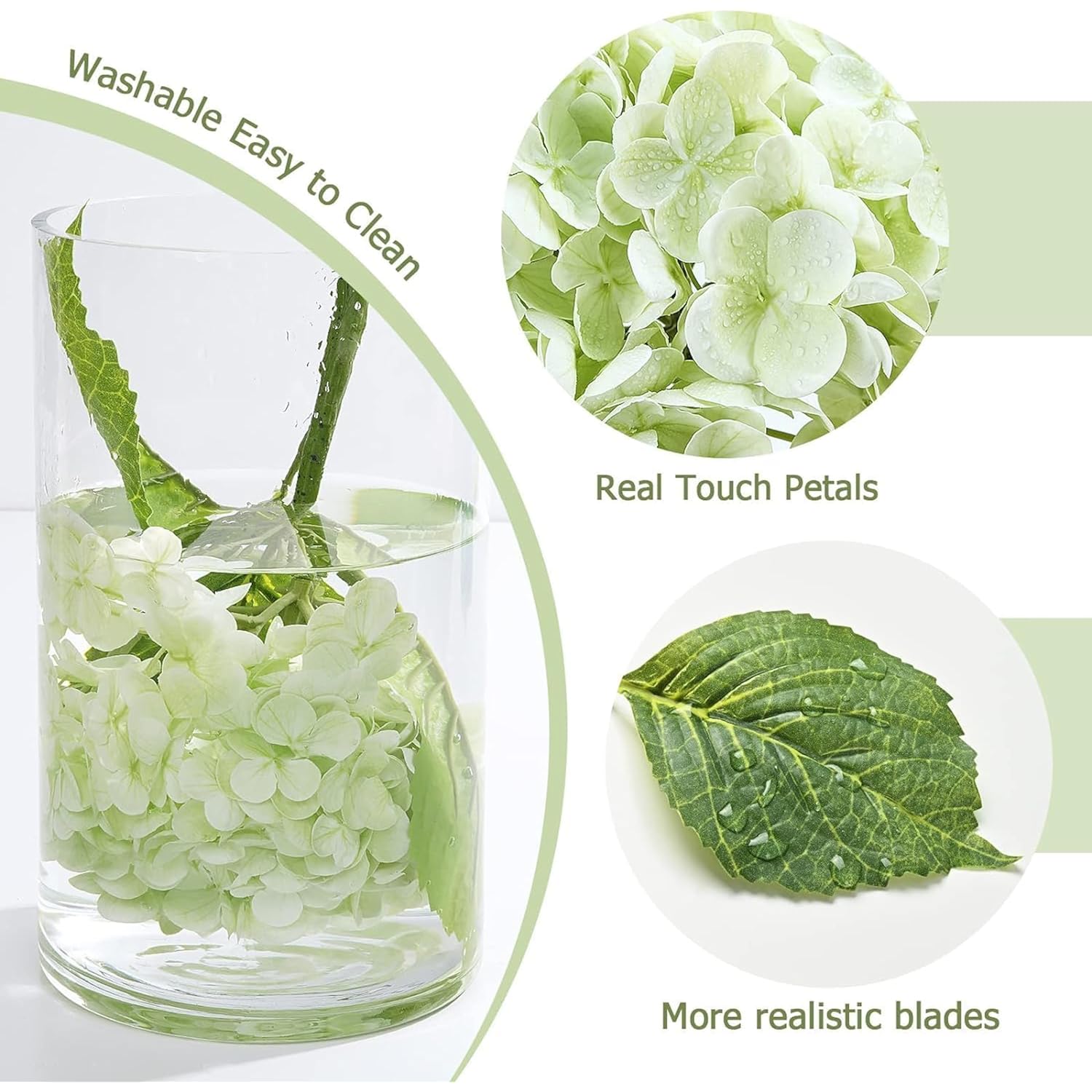 4 Pcs Hydrangea Artificial Flowers, 2 Green & 2 White Real Touch Flowers, 21" Faux Hydrangea Flowers, Fake Hydrangea Flowers For Outdoor Wedding Office Home Decor Table Centerpieces