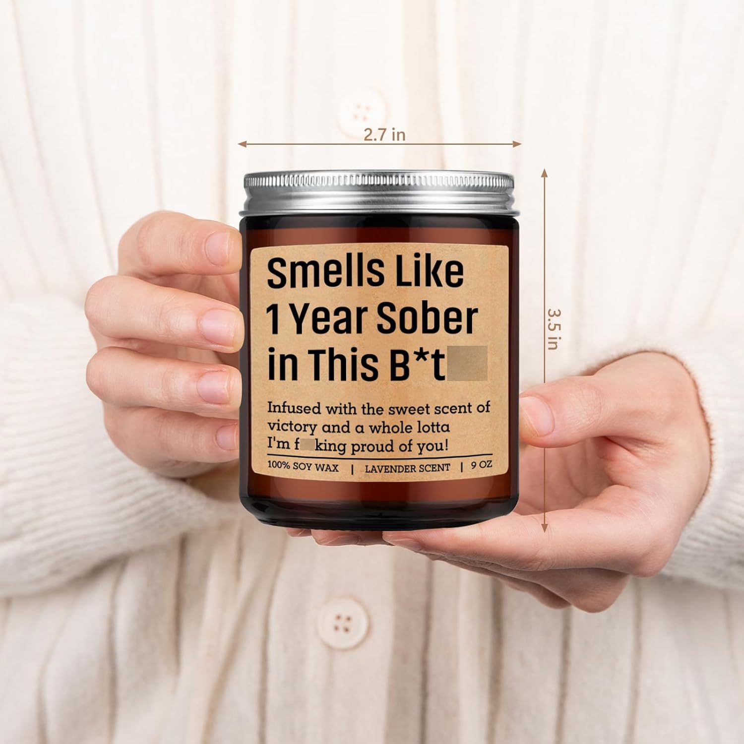 1 Year Sober Candle, Sobriety Gifts For Women, Men - One Year Sober Gifts Ideas - Celebrate Sobriety Anniversary, Valentines, Birthday, Funny Congrats Recovery Present For Friend, Dad, Him, Her