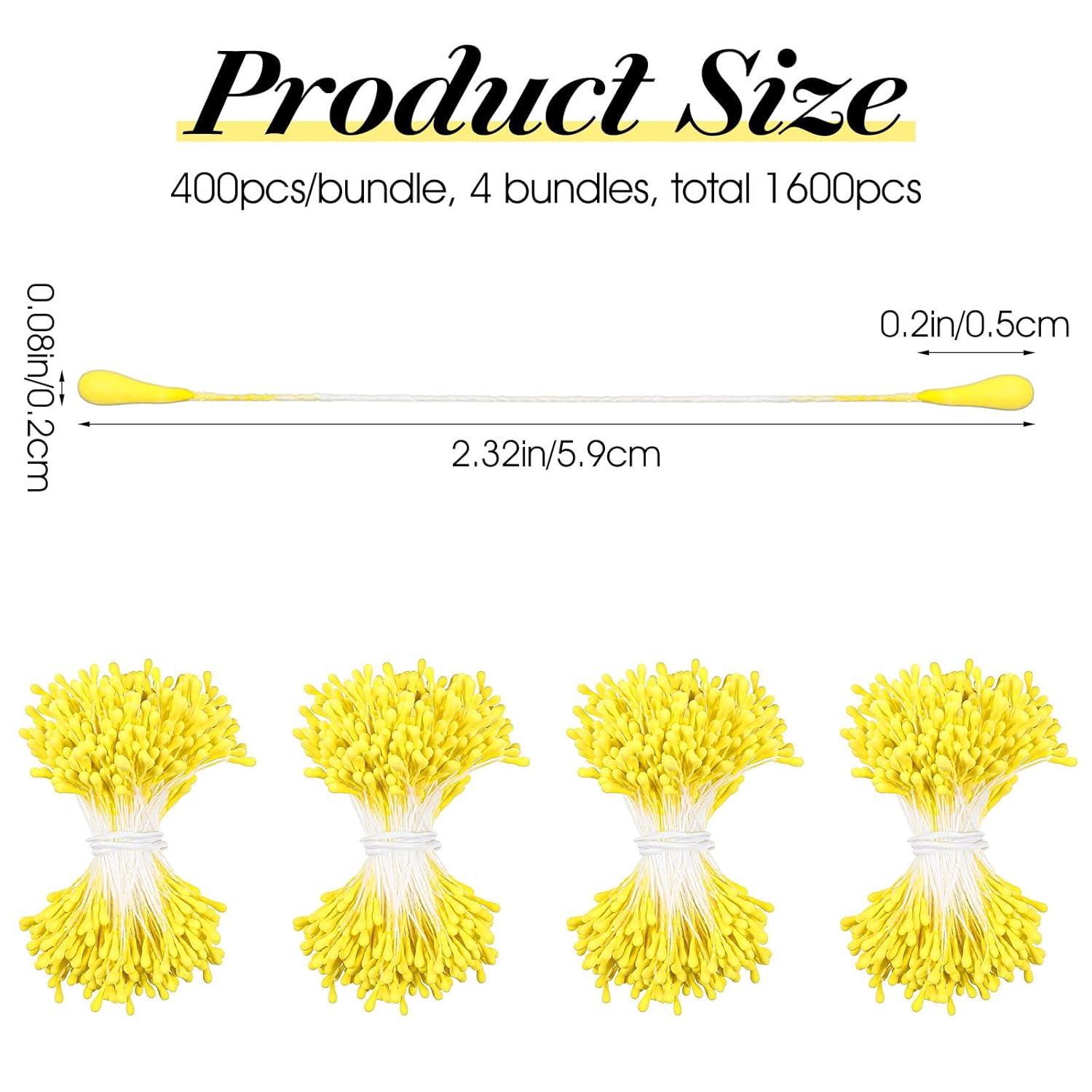 2Mm Yellow Pearl Double Heads Handmade Flower Stamen, 1600Pcs Yellow Long Flower Stamen Artificial Paper Stamens For Christmas Wedding Blossom Making Scrapbook Decoration