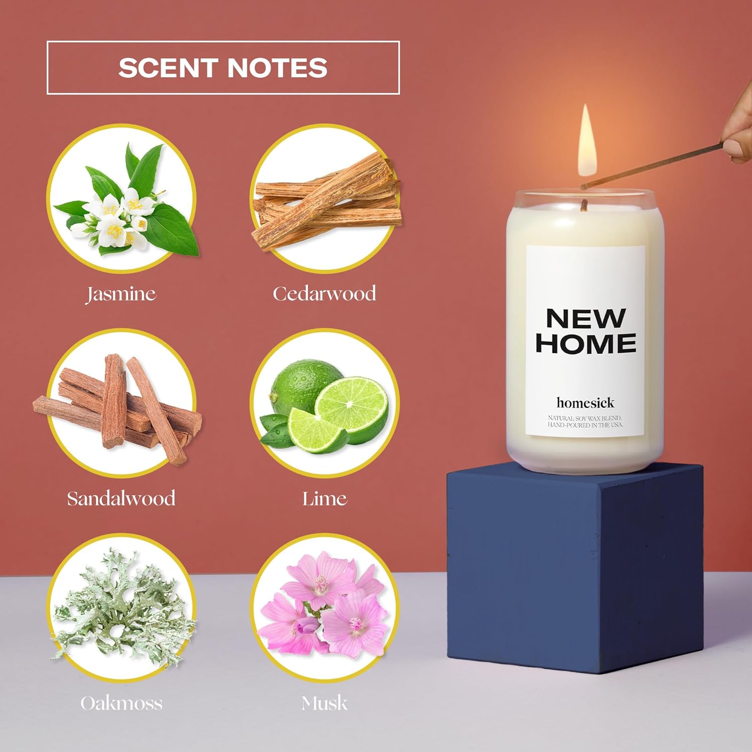 Scented Candles For Home (New Home) - 13.75 Oz Long-Lasting Soy Wax Blend Jar Candle For Housewarming, 60-80 Hours Burn Time - Notes Of Jasmine, Cedarwood, Lime, Sandalwood, Oakmoss & Musk