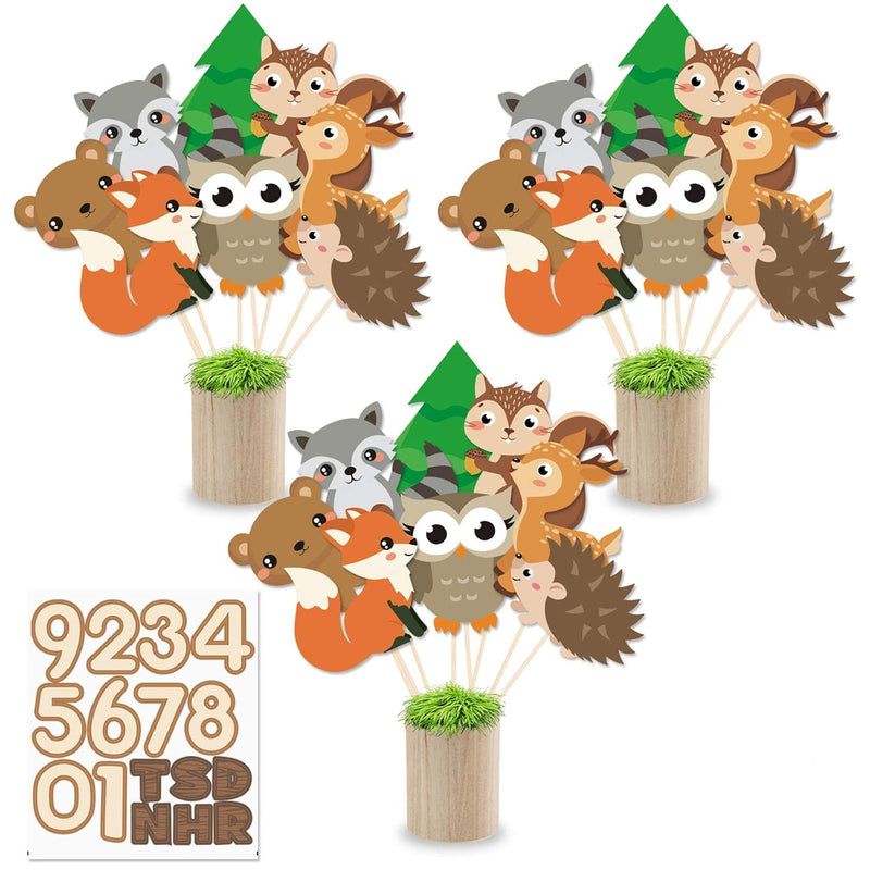 Set Of 28 Woodland Animals Centerpiece Sticks With Number Sticker, Dou