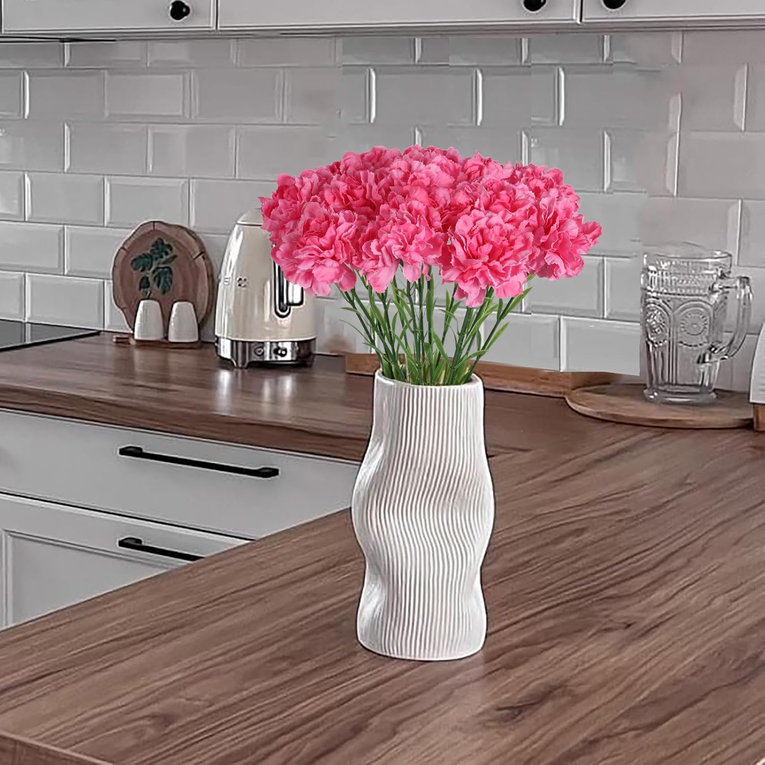 Pink Carnations Artificial Flowers 15Pcs Carnations Flowers Silk Flowers 21.25In Fake Flowers For Wedding Home Table Centerpieces Floral Arrangements(Hot Pink)