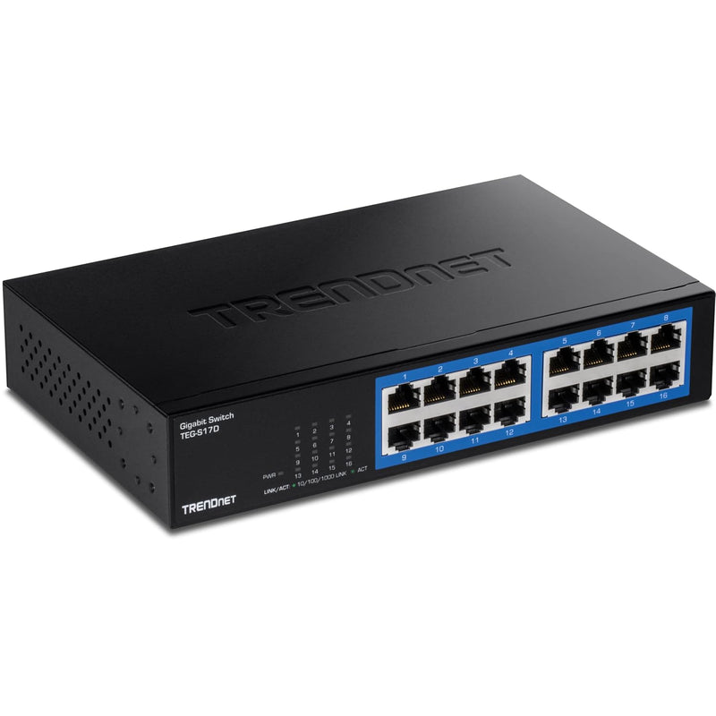 TRENDnet 16-Port Gigabit Desktop Switch, TEG-S17D, 16 x Gigabit RJ-45 Ports, 3