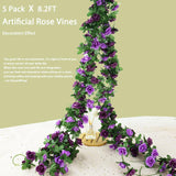 Purple Rose Vines 5 Pcs 41 Ft Fake Flowers Plants Artificial Flower Hanging Rose Ivy Home Hotel Wedding Party Garden Art Decor Garden Craft Arrangement Decoration