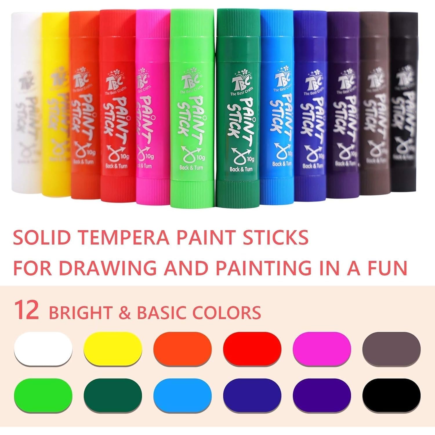 Paint Sticks,12 Classic Colors, Washable, Non-Toxic, Tempera Paint Sticks For Kids And Students