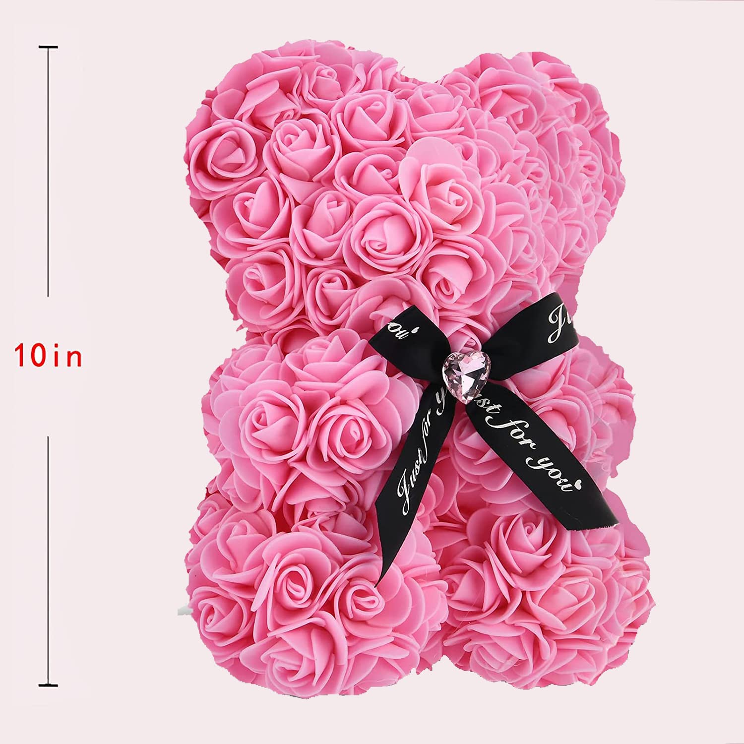 Flower Rose Bear,Romantic Gift For Valentine'S Mother'S Day, Christmas, Birthday,Girl Friend Her Mom Female Wife With Artificial Heart-Shaped Diamonds Pink