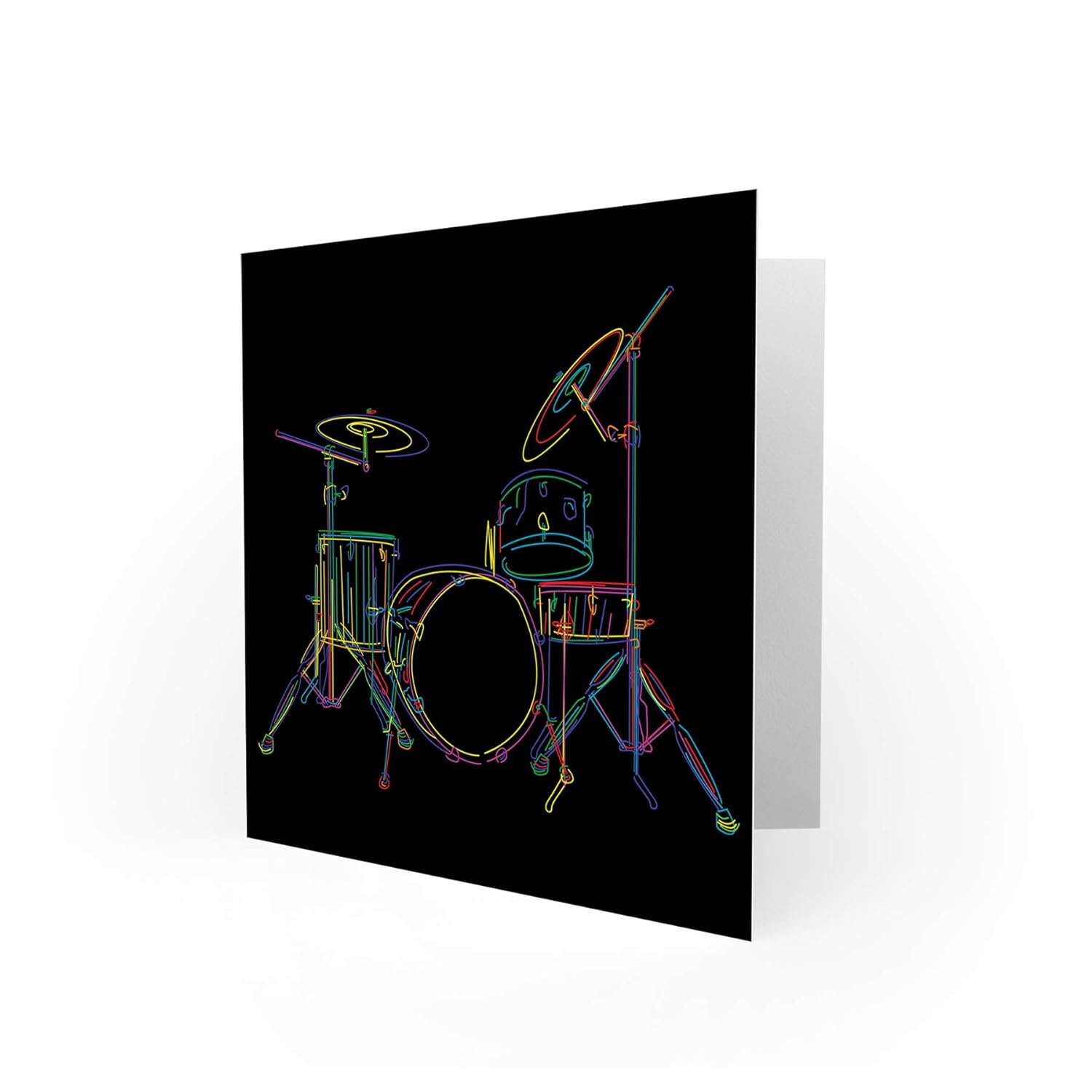 Drum Set Music Colourful Illustration Black Blank Greetings Birthday Card