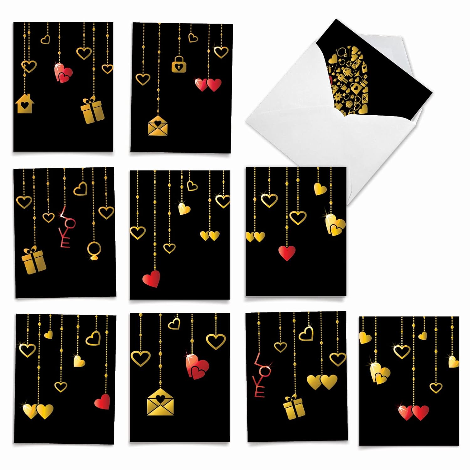 - 10 Boxed Valentine Note Cards With Envelopes - Loving, Heartfelt Assorted Greeting Cards For Valentine'S Day (4 X 5.12 Inch) - Hanging Hearts M5653Vdg-B1X10