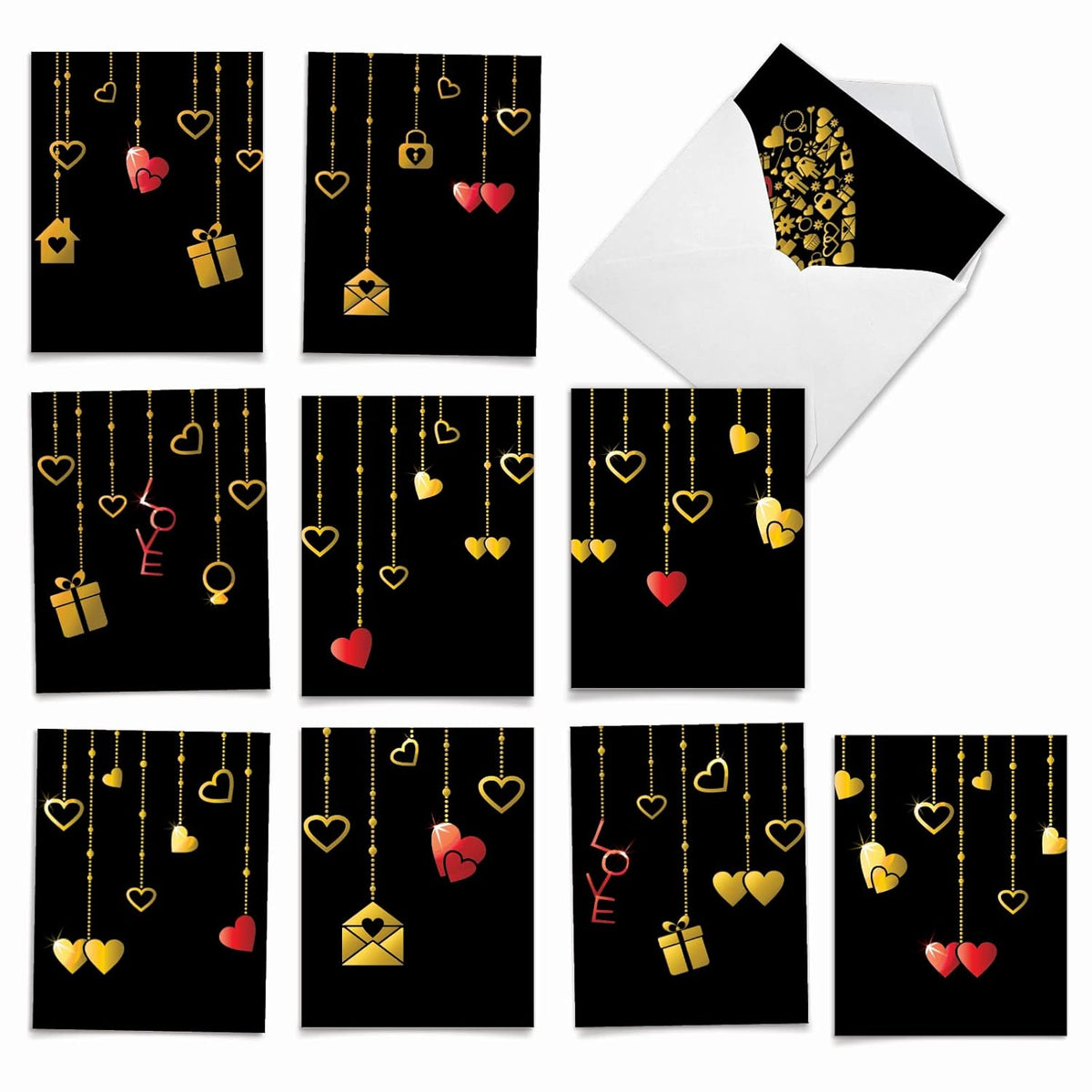 - 10 Boxed Valentine Note Cards With Envelopes - Loving, Heartfelt Assorted Greeting Cards For Valentine'S Day (4 X 5.12 Inch) - Hanging Hearts M5653Vdg-B1X10