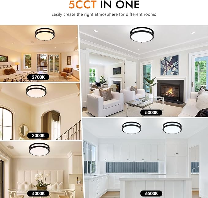 2 Pack 10 Inch Dimmable LED Flush Mount Ceiling Lights 30W 3200LM Black