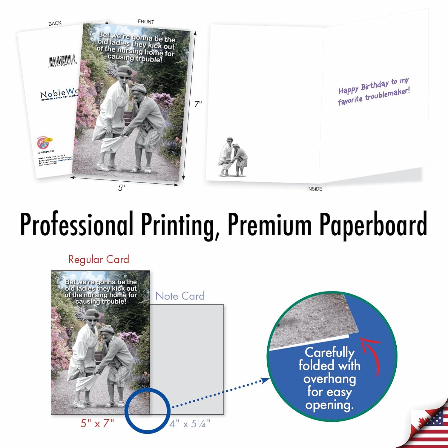 - 1 Funny Happy Birthday Greeting Card - Old Woman Humor, Notecard Talk Bubbles - Old Troublemakers C3567Bdg