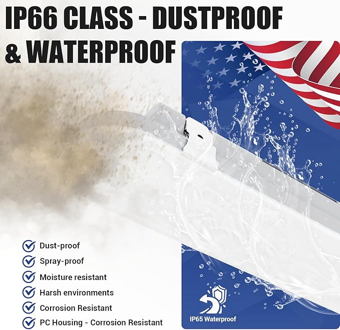 4 Pack 8FT LED Vapor Tight Lights 18000LM IP66 Waterproof CCT Selectable Shop Fixtures for Warehouse Car Wash