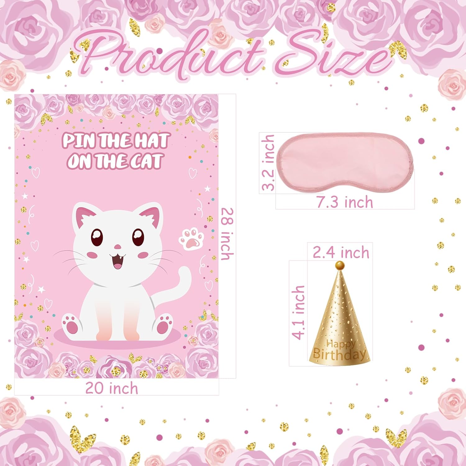 Pin The Hat On The Cat Party Games, Cat Birthday Party Games, Cat Games Poster For Kids Cat Themed Pet Birthday Party Decoration Party Supplies For Kids Boys Girls Adults 36 Guests