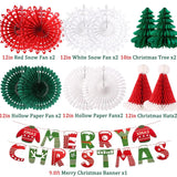 Christmas Party Decorations, Merry Christmas Banner Honeycomb Santa Hats Trees Hanging Snowflakes Paper Fans For Xmas Party Eve Holiday Home Decor