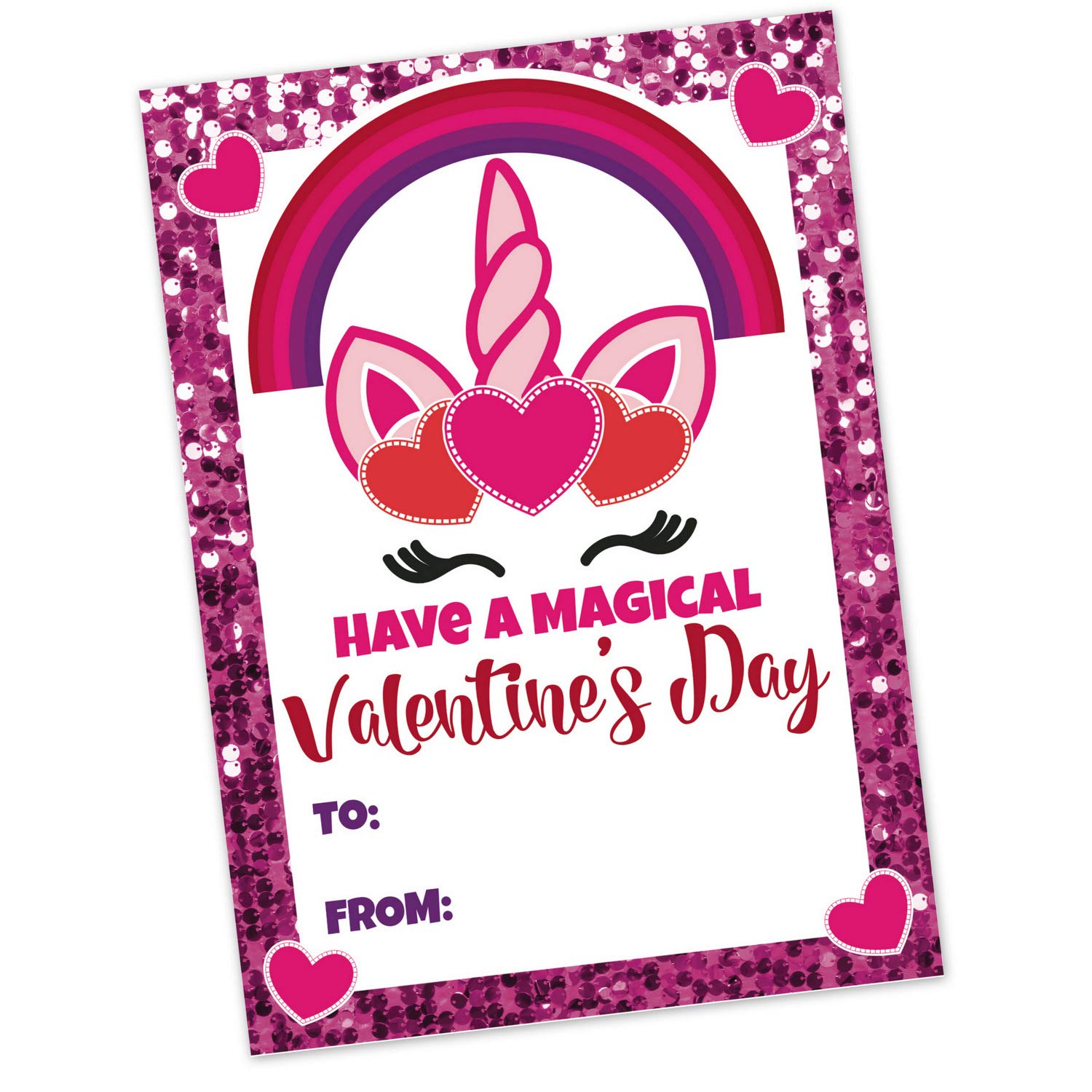 32 Valentine Classroom Party Exchange Cards Bulk Pack For School (32 Count With Envelopes) - Hot Pink Unicorn - Large Size - Heavy Weight Cardstock - Kids Valentine'S Day Party Supplies For Girls