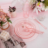 150Pcs Pink Plastic Plates,Valentine'S Day Disposable Pink Dinnerware Set Clear Pink Party Plates With Silver Glitter Design Include 25 Dinner Plates,25 Cake Plate,75 Cutlery,25 Cup For Party