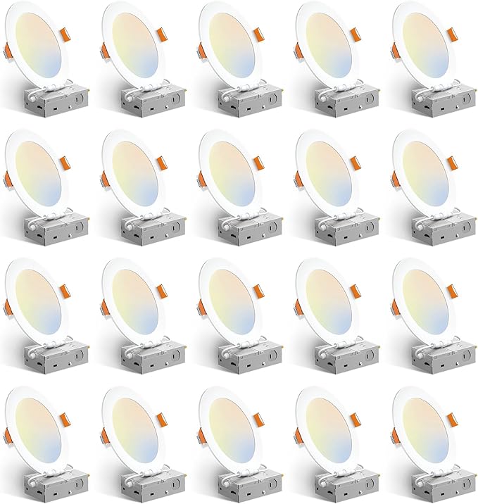 20 Pack 6 Inch Ultra Thin LED Recessed Lights 5CCT Dimmable 1050LM Downlights