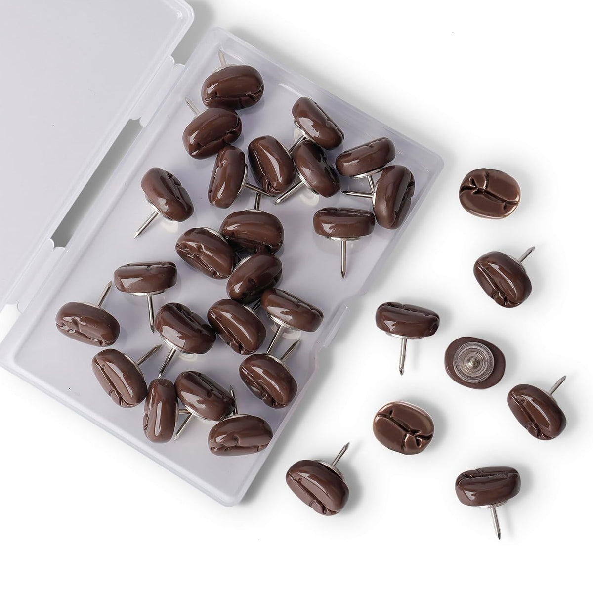 30 Pcs Coffee Bean Push Pins Tacks For Bulletin Boards, Cork Boards, Wall Maps, Photos Wall– Cute Decorative Office Organisation, School Supplies, Home Decor, Christmas Decoration
