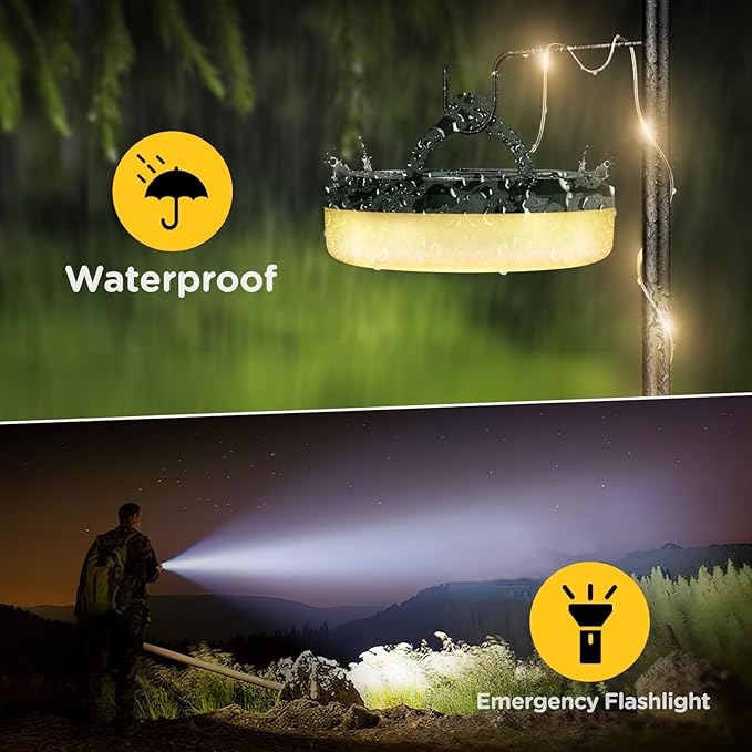 32.8FT Rechargeable Camping String Lights 4 in 1 Portable LED Tent Lights with 8 Lighting Modes Waterproof Hanging Lights for Patio Awning Garden Outdoor Camping