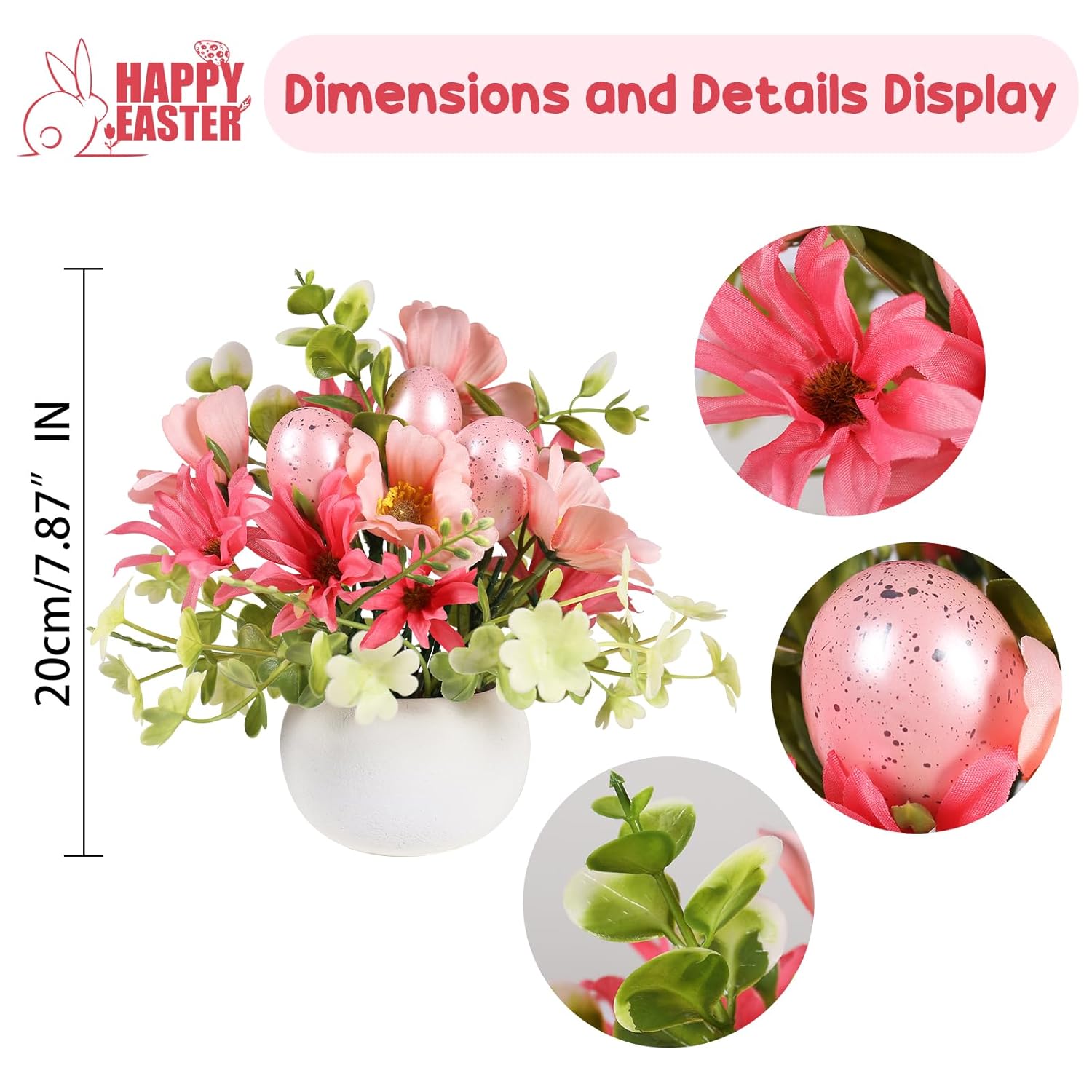 2 Pcs Easter Decorations, Easter Artificial Egg Flower Potted Table Decorations, For Home Farmhouse Fireplace Holiday Spring Indoor Party Decor. (Pink)