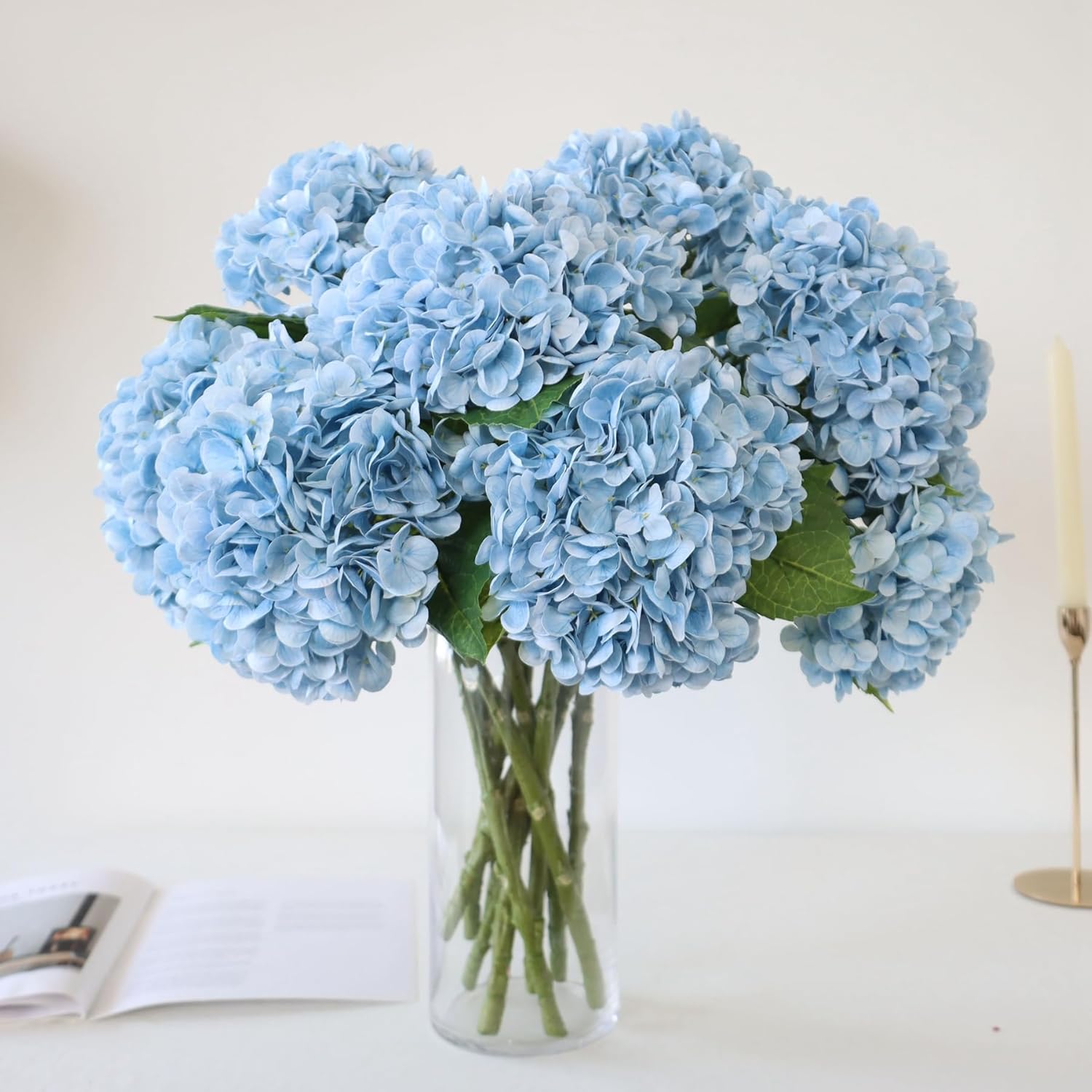 3Pcs 21" Real Touch Hydrangea Artificial Flowers, 3D Printed Latex Long Stem Fake Flowers For Tall Vase, Light Blue Hydrangeas With Stems, Faux Flowers For Wedding Centerpieces & Fall Decor