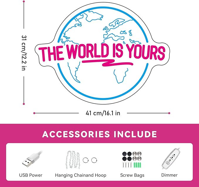 The World Is Yours Neon Sign LED Planet Wall Light Man Cave Game Room Bedroom Decor Gift