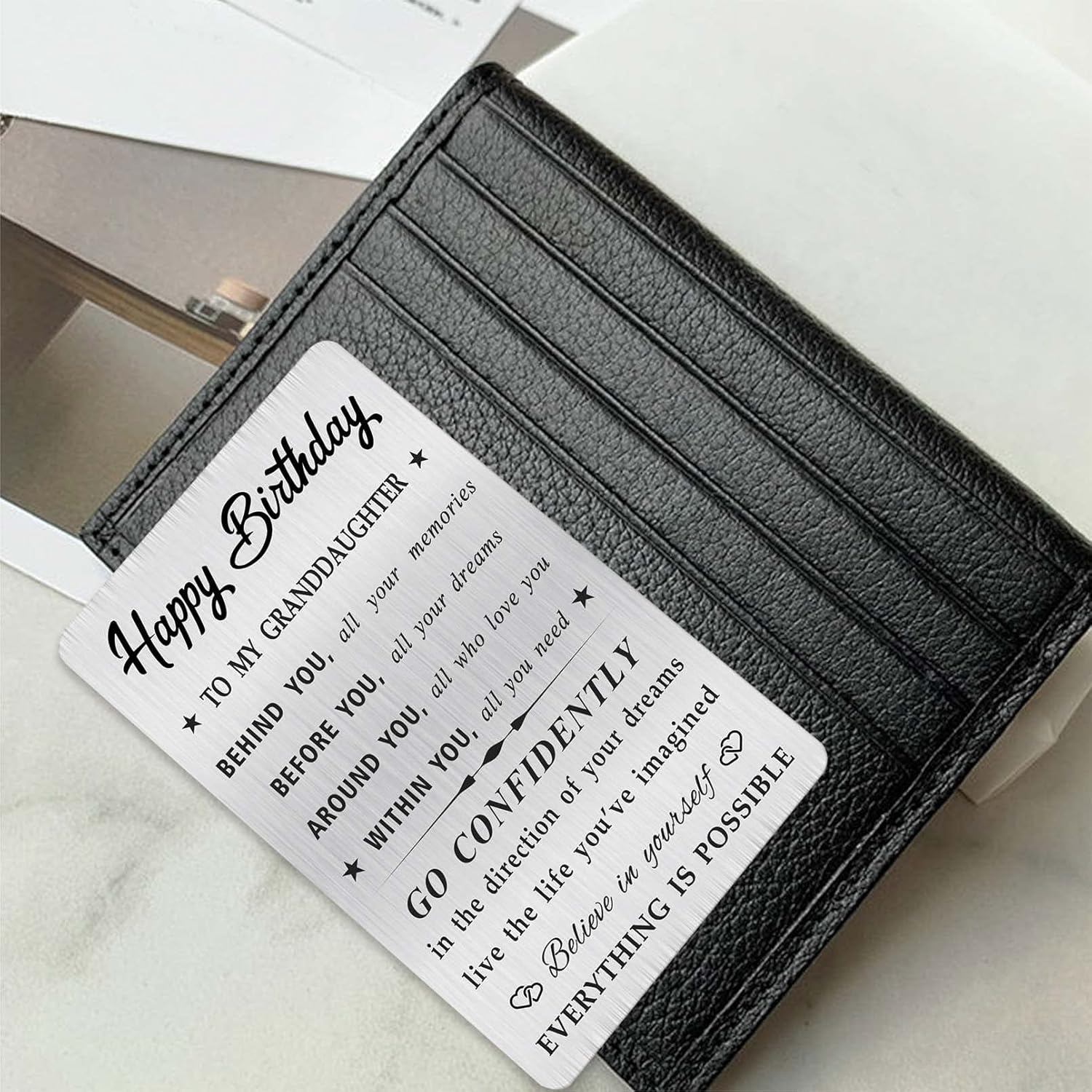 Granddaughter Birthday Card, Happy Birthday Granddaughter Gifts Ideas, Small Engraved Wallet Card