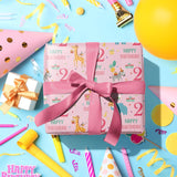 2Nd Birthday Wrapping Paper Roll - Pink Happy Birthday With Cute Animal Design For Age2 Baby Girl, Party, Baby Shower - Mini Roll - 17 Inches X 16.4 Feet (23.2 Sq.Ft.)