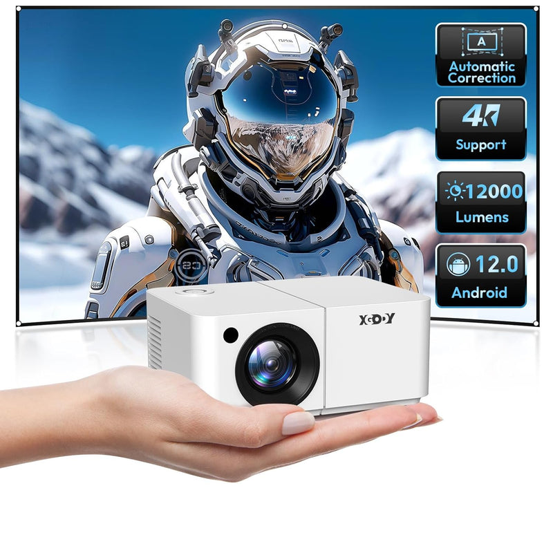 X2 Mini Smart Projector - 1080P, Android 12, 12000L, WiFi, Bluetooth, Netflix, White