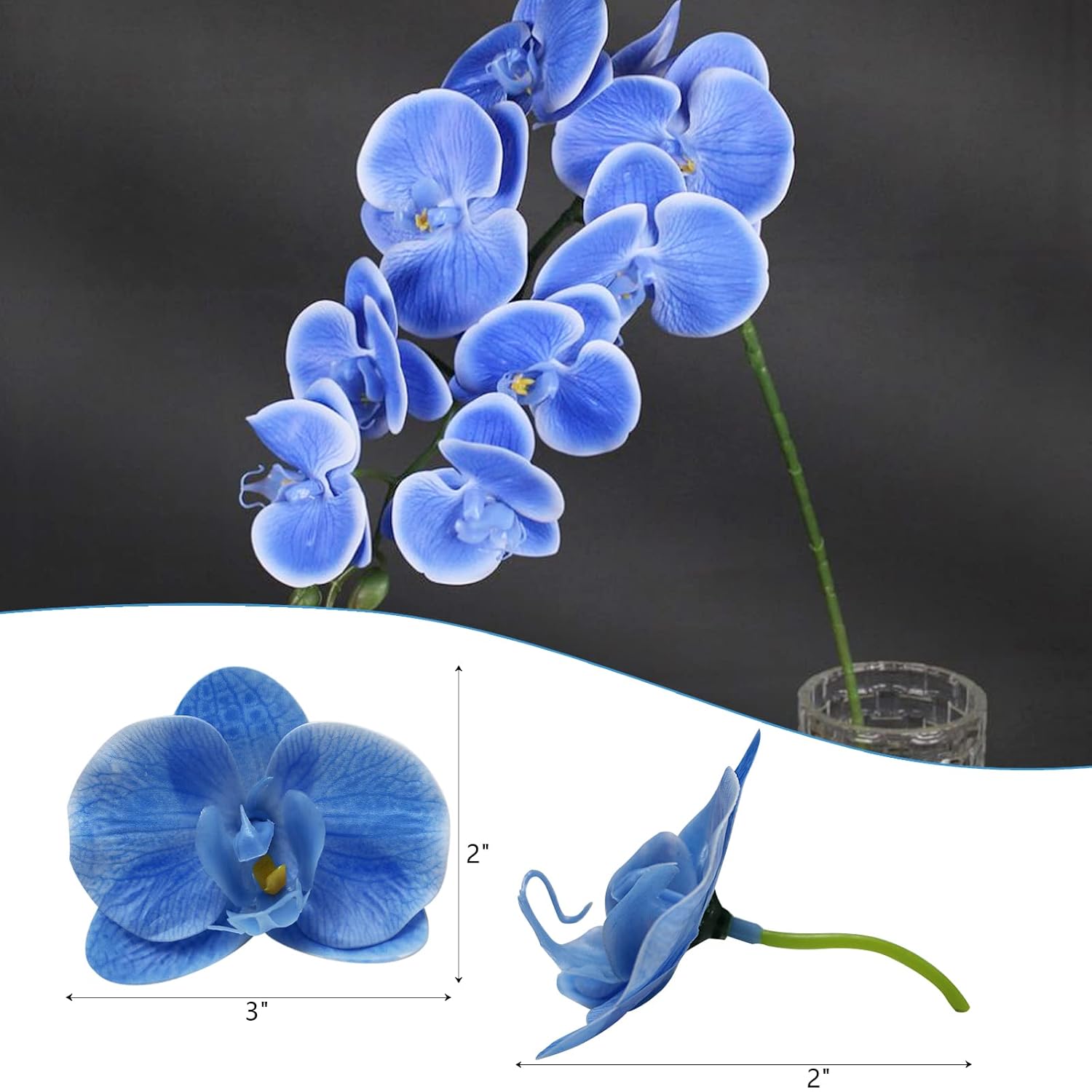 Artificial Flower Heads - 20 Pcs Fake Orchid Flowers Heads Faux Butterfly Heads For Hair Accessories Wedding Favors Cakes Decoration Wreaths - Blue