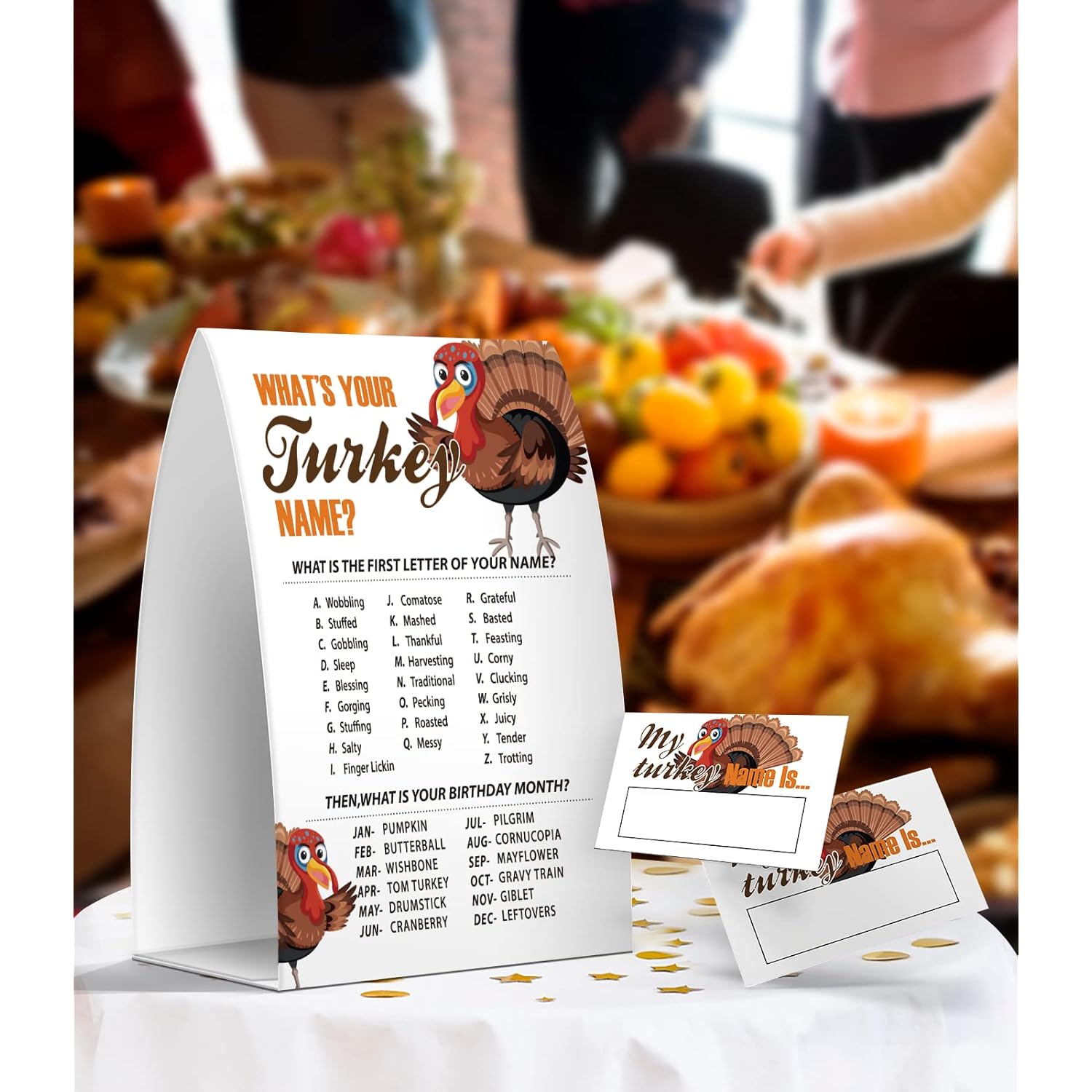 What'S Your Turkey Name Game, Thanksgiving Party Games Favors, 1 Sign And 50 Name Tag Stickers -Jj031