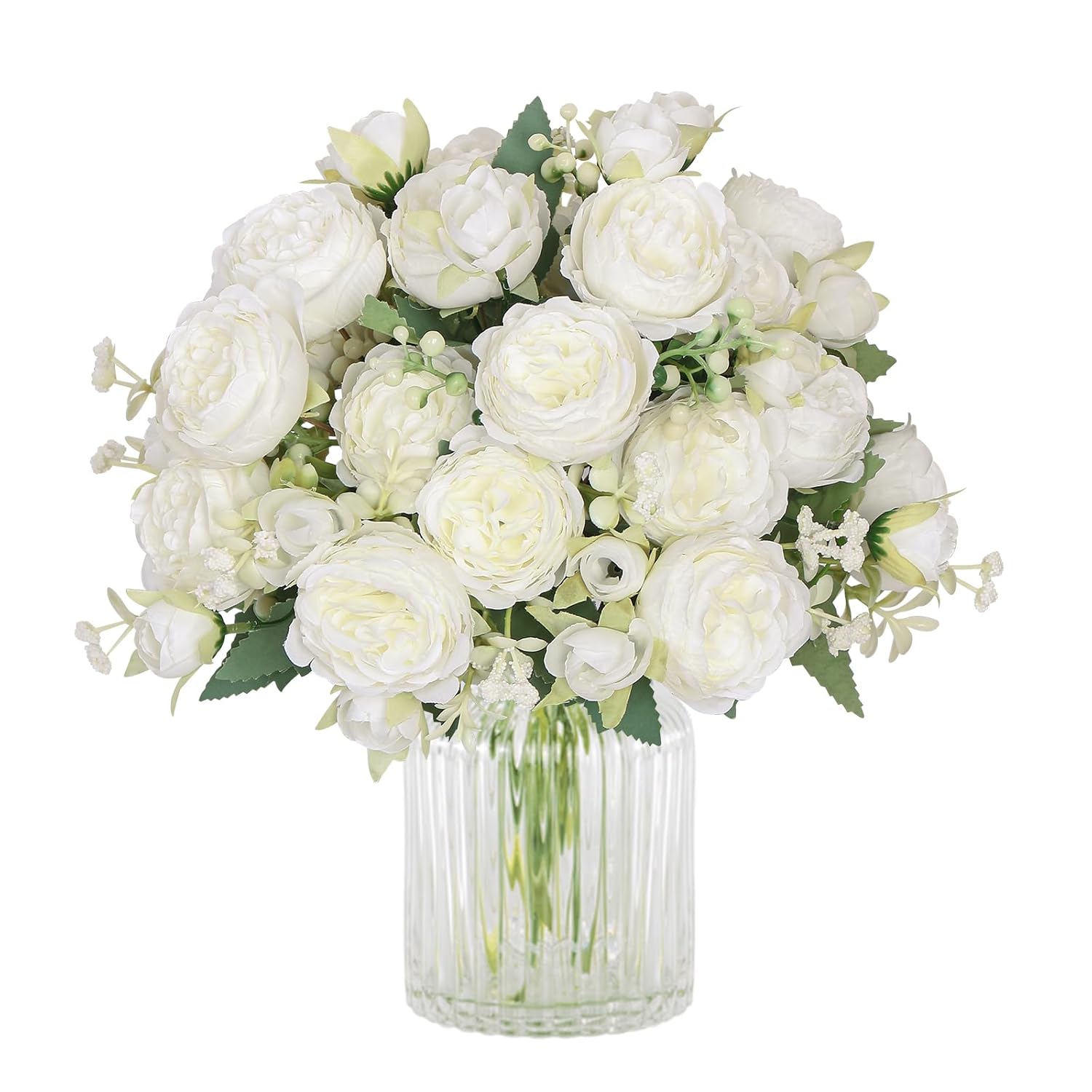 Peonies Artificial Flowers, White Artificial Peonies, Silk Peonies Flowers Bouquet Faux Flowers Fake Floral Arrangements For Table Centerpiece Wedding Party Home Decor (White, 2Pcs)