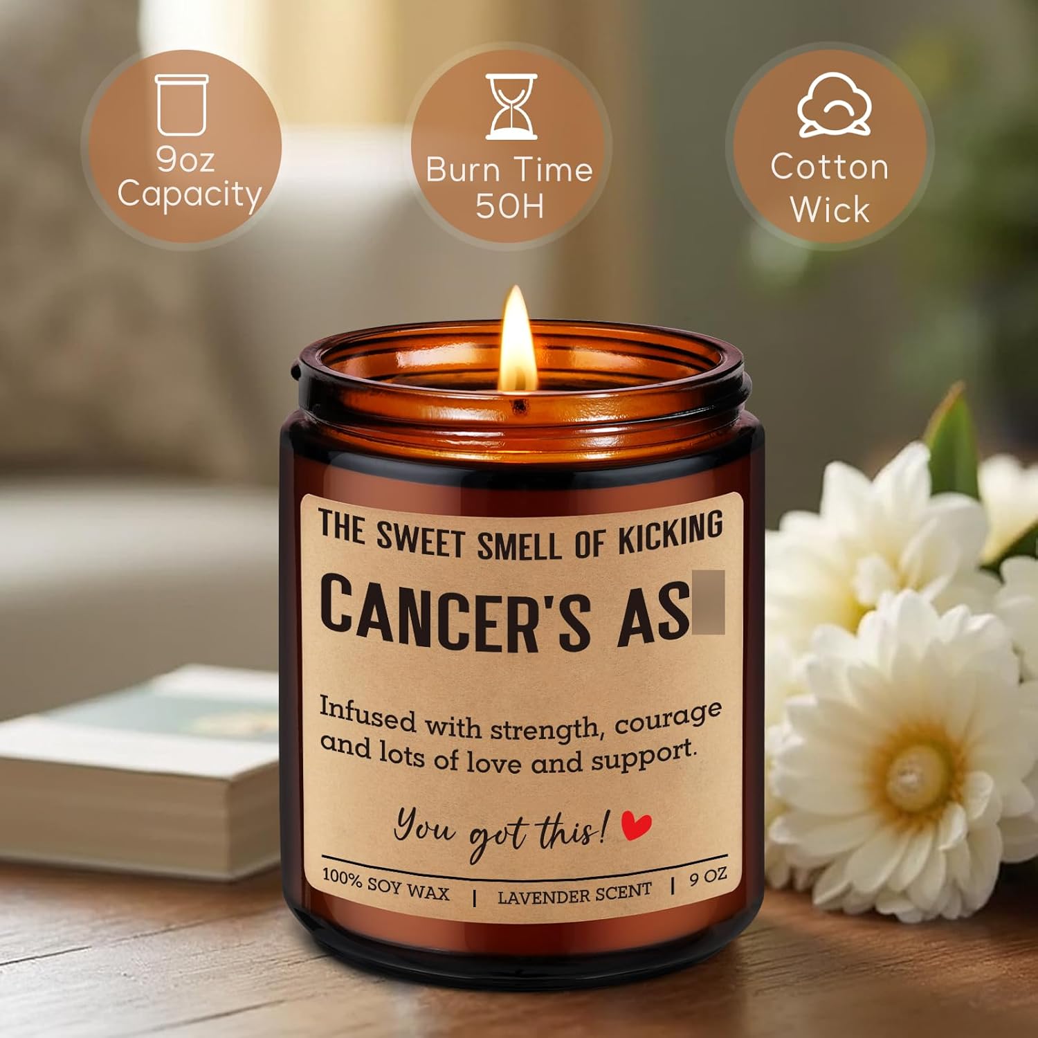 Scented Candle, Breast Cancer Gifts For Woman, Cancer Care Gifts For Women Men - Chemotherapy Must Haves - Funny Uplifting Chemo Comfort Items - Mastectomy Survivor, Surgery Recovery Patients