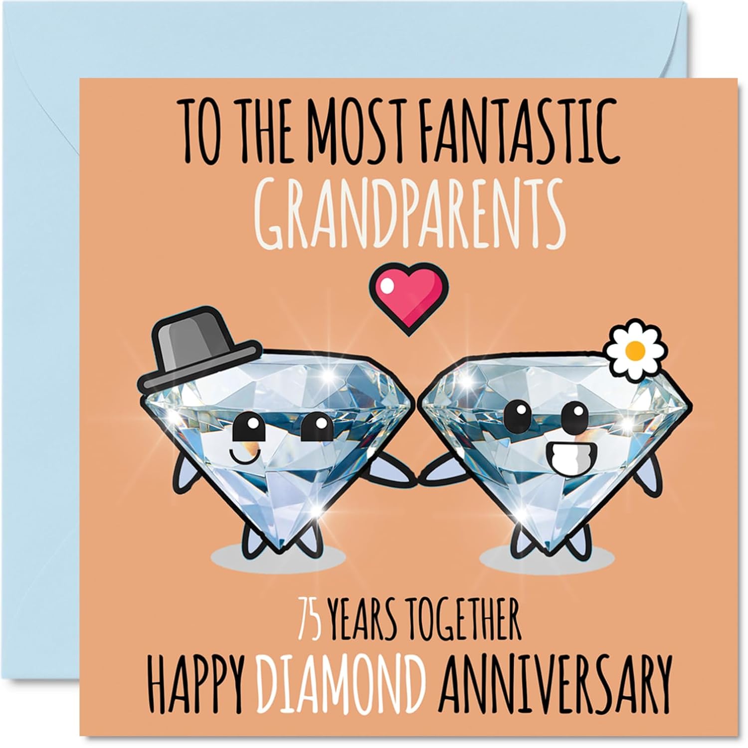 Cute Diamond Anniversary Card For Grandparents - 75 Years Together - Happy 75Th Wedding Anniversary Cards For Grandpa Grandma Nanny, 5.7 X 5.7 Inch Greeting Cards For Seventy-Fifth Anniversaries