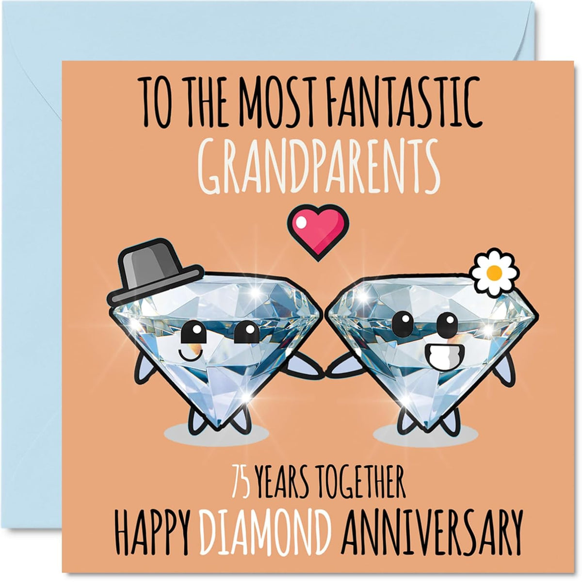 Cute Diamond Anniversary Card For Grandparents - 75 Years Together - Happy 75Th Wedding Anniversary Cards For Grandpa Grandma Nanny, 5.7 X 5.7 Inch Greeting Cards For Seventy-Fifth Anniversaries