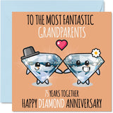 Cute Diamond Anniversary Card For Grandparents - 75 Years Together - Happy 75Th Wedding Anniversary Cards For Grandpa Grandma Nanny, 5.7 X 5.7 Inch Greeting Cards For Seventy-Fifth Anniversaries