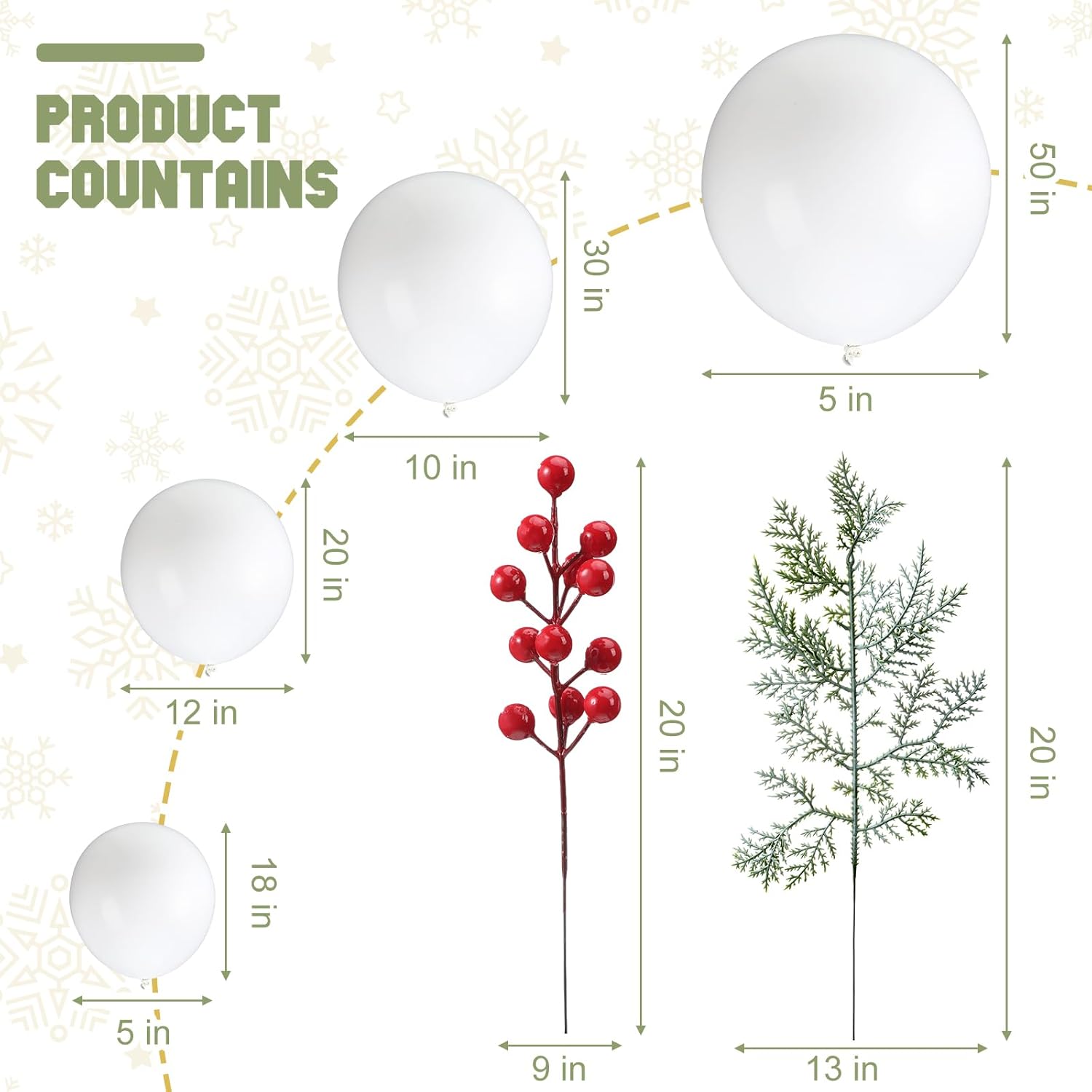 135 Pcs Christmas Balloon Garland Arch Kit White Balloons With Artificial Snowy Pine Branches And Red Berries Stems For Christmas Party Decorations New Year Holiday Party Supplies