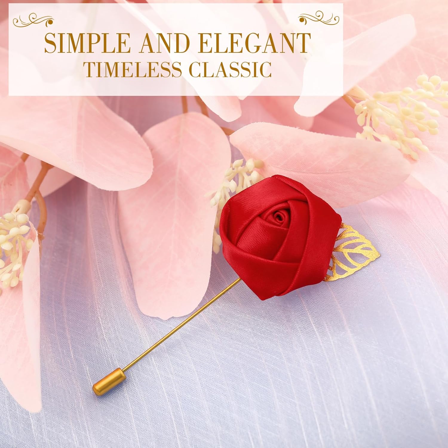 24 Pcs Boutonniere Rose Boutonniere Wedding Buttonholes Pocket For Men Wedding For Prom Party(Red)