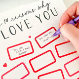 Scratch Away I Love You Card - Top 10 Reasons Why I Love You - Valentines Day, Anniversary, Birthday, Wedding - 8.5"X11" - Personalized Card - Custom Love Card - Scratch Off Stickers - Gift For Kids, Husband, Wife (Red)