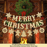 Pre-Strung Gold Glitter "Merry Christmas" Banner No-DIY Holiday Party Garland