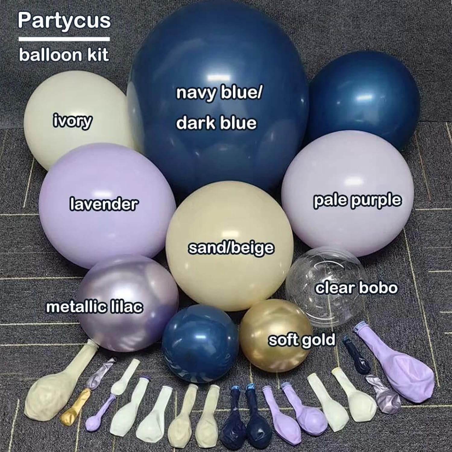 Navy Blue Purple Balloon Arch Double Stuffed, Dark Blue Pastel Lavender White Sand Ivory Balloon Garland Kit With Clear Bobo Metallic Lilac Latex For Baby Shower Wedding Birthday Valentine Party Decor