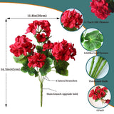 4Pcs Realistic Outdoor Artificial Fake Geraniums Silk Flowers Plants, Uv Resistant, No Fade, Look Real Outside Faux Plastic Greenery Red Flowers For Garden Porch Patio Window Box Hanging Planter
