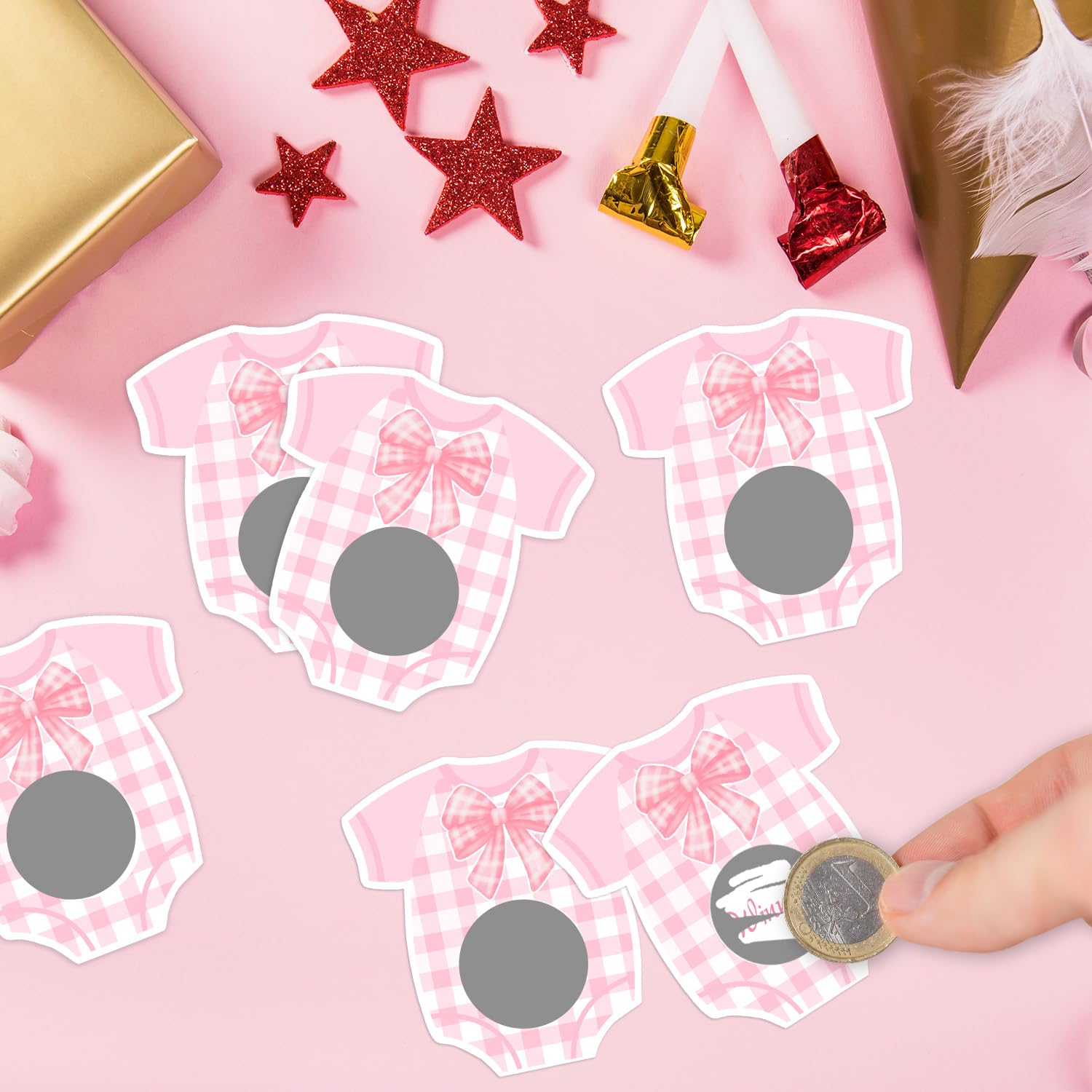 Pink Bow Baby Shower Decorations, 30Pcs Pink Bow Baby Shower Scratch Off Game Girl, Silly Activity For Ice Breakers, Door Prizes, Baby Shower Activity And Idea, Fun And Easy To Play