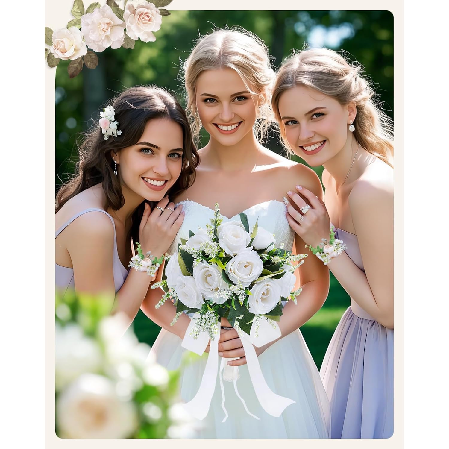 Wedding Bouquets For Bride Bridal, Flower Bouquets For Bride Bridesmaid Wedding Bridal Anniversary Decorations, White